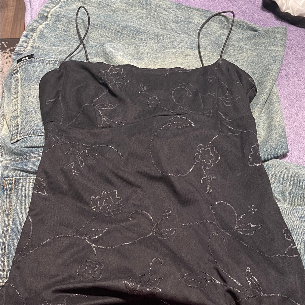 City Triangles Black Floral Embroidered Slip Cami